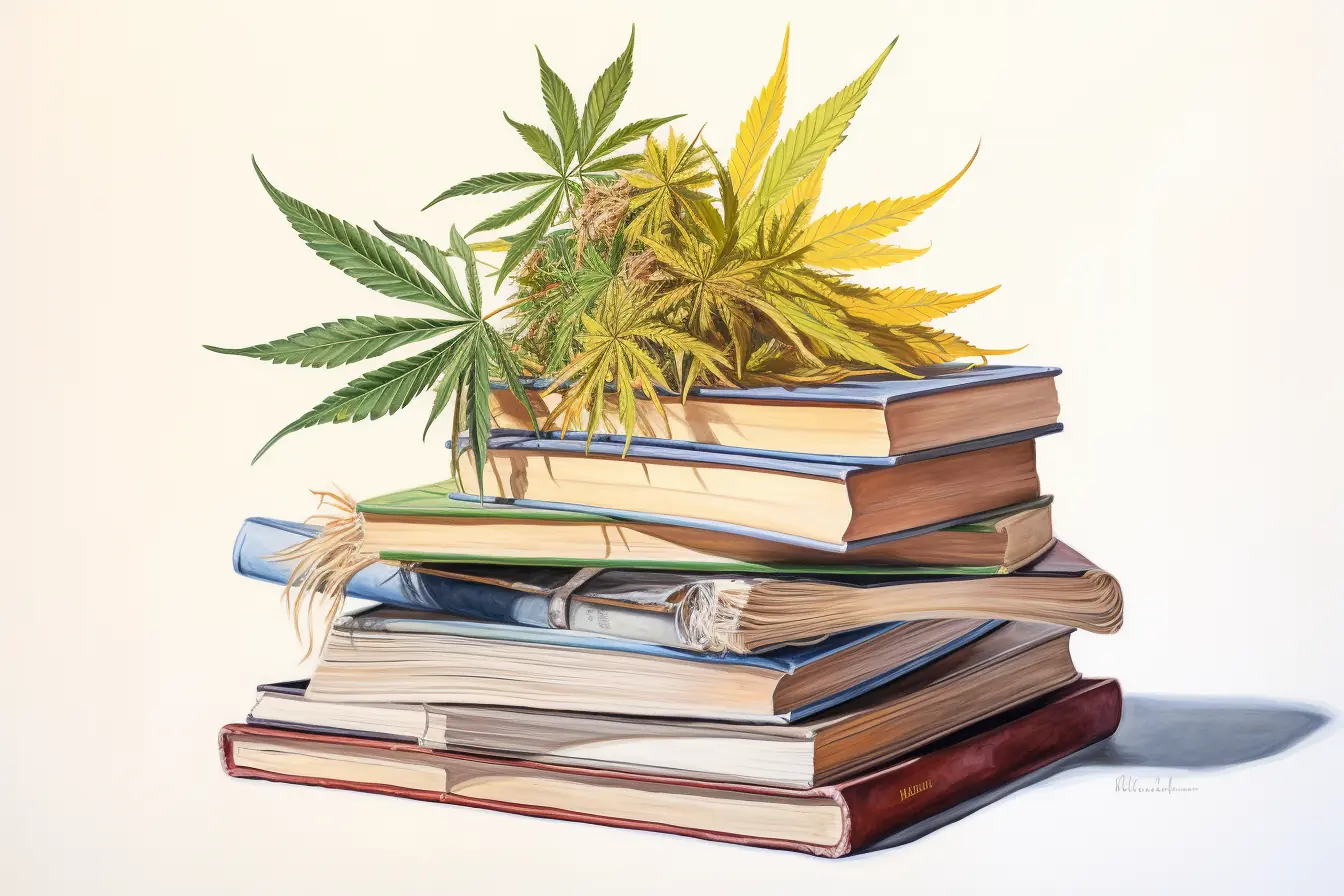 Die Pflanze, die viele Bezeichnungen hat, ist Cannabis. Sie macht das Lesen von bunten Büchern faszinierender, wenn sie diese schmückt.